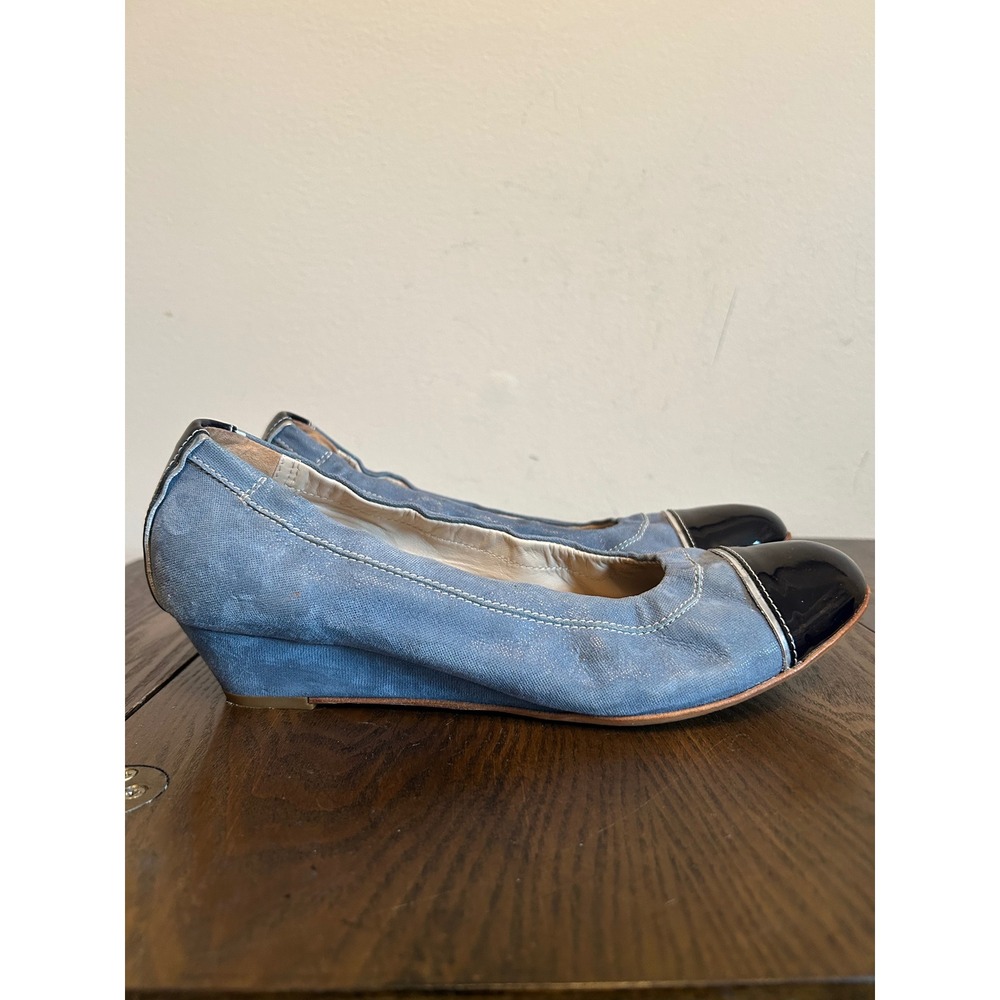 AGL Vero CUOIO Italy Made Patent leather blue Suede Wedge Shoes Slip on Size 40